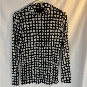 Anne Klein Black and Cream Geometric Top size Medium